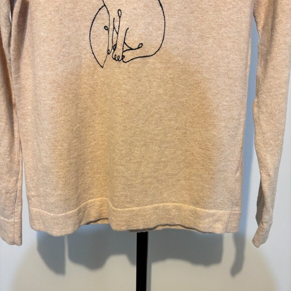 J. Crew Embroidered Fox Merino Wool Blend Long Sleeve Crew Neck Tan Sweater - Picture 7 of 11